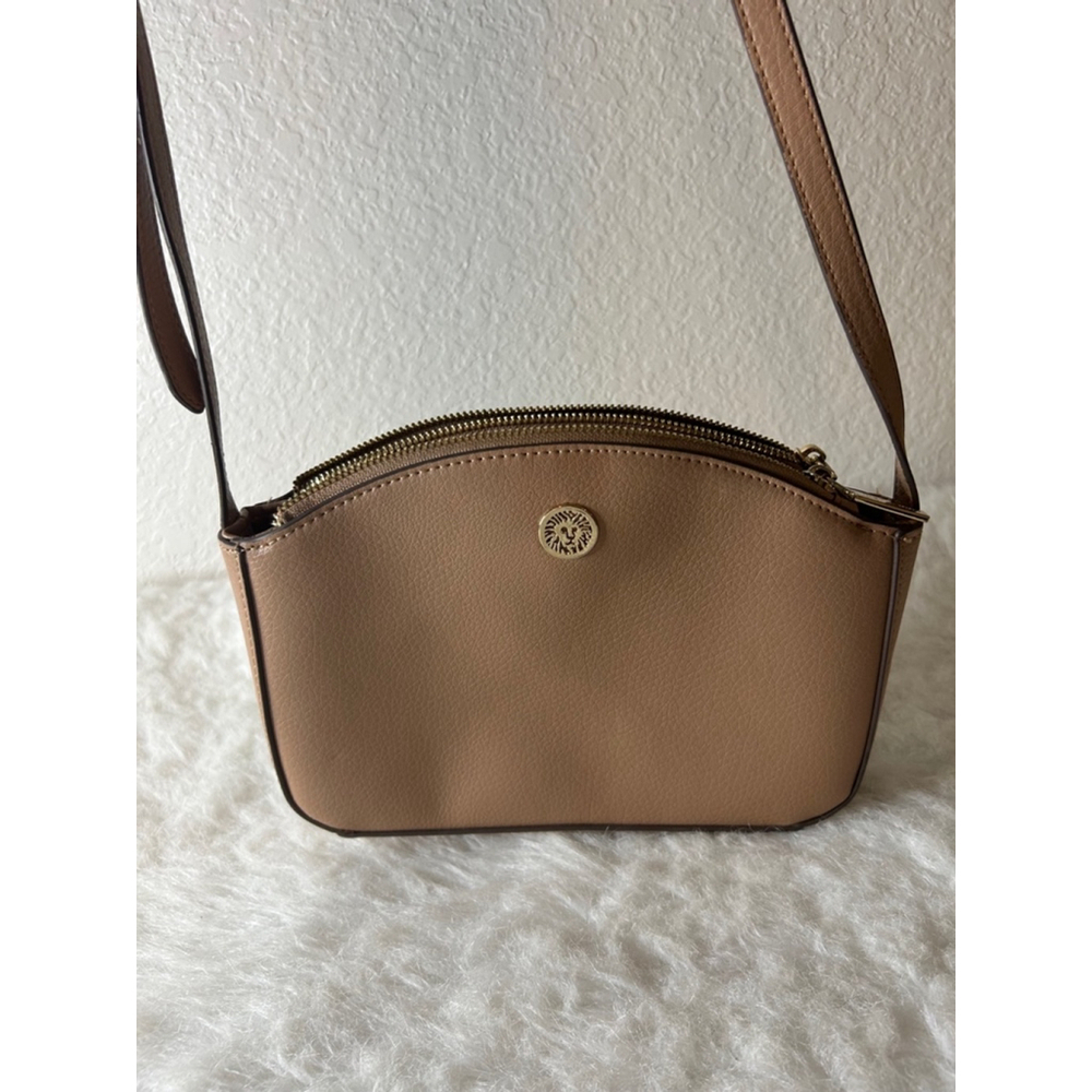 Anne Klein Cognac Brown Leather Triple Compartment Saddle Crossbody